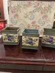 Stylish 3PC Galvanized Planter Set With Flower Prints - Indoor & Outdoor Use. Fixed Price $59.00.