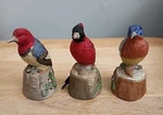 Three Poreclain Jasco Bird Bells. Woodpecker, Red Cardinal, Eastern Blue. Fixed Price $15.00.