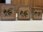 Vintage Woodpecker Ware Nesting Rooster Box Canisters Set Of 3, Farm Rustic. Fixed Price $33.00.