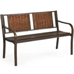 Patio Garden Bench Steel Frame Rattan Backrest Park Yard Outdoor Porch Furniture. Fixed Price $89.99.