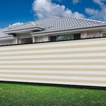 12FT Beige With Strip Privacy Fence Screen Heavy Duty Shade Cover Garden Pool. Fixed Price $138.39.