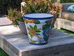 Parrot Flower 10.5" Round Ceramic Planter Is Handmade Mexican Pottery. Fixed Price $189.80.