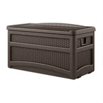 Suncast DBW7500 73 Gallon Outdoor Patio Storage Chest With Handles & Seat, Java. Fixed Price $131.99.