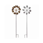 Set Of 2 Transpac Metal Kinetic Gold/silver Oval Yard Stakes, 13.5"X7.5"X54"H. Fixed Price $109.99.