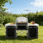 Folding Camping Table Aluminum Cooking Station Detachable Windscreen Storage Bag. Fixed Price $199.99.