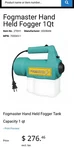 Fogmaster Jr 5330 Machine Fogger/sprayer With 1 Qt Tank Factory Sealed. Fixed Price $170.00.