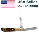 Case Xx 00013 Amber Bone Peach Seed Jig Mini Trapper Dual Blade Folding Knife. Fixed Price $56.89.