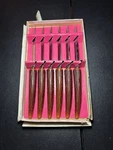 Forgecraft Stainless Steel Knife Set Of 6 Vtg Steak Knives Antler Handles Nib. Fixed Price $20.00.