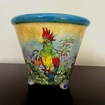 Maxcera Planter Pot Ceramic Glazed Hand Painted Jungle Parrot Leopard Monkey. Fixed Price $44.00.