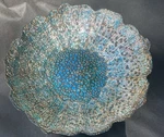 Glass Bowl Centerpiece Scalloped Edge Bubble Peacock Colors 11.5" Home Decor. Fixed Price $38.95.