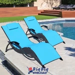 2X Outdoor Patio Sun Loungers Beach Pool Garden Folding Chair Porch Chaise Blue. Fixed Price $126.99.