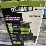 Drummond 1/2 Hp Submersible Sewage Pump W/ Tether Switch 6000GPH. Fixed Price $99.97.