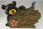 Whimsical Black Bear Welcome To Our Garden W/ Blue Bird Outdoor Patio Decor. Fixed Price $29.99.