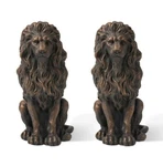 Guardian Lion 2 Set Garden Sculpture Yard Statue Bronze Mgo Door Figurine Patio. Fixed Price $154.26.