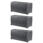 Suncast 73 Gallon Wicker Outdoor Patio Storage Deck Box, Cyberspace (3 Pack). Fixed Price $425.97.