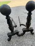Vintage Cast Fireplace Andirons Pair Log Grates Rustic Colonial Scroll Feet. Fixed Price $115.00.