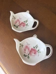 Vintage Porcelain Tea Pot Shaped Bag/spoon Rest, Set Of Two. Fixed Price $13.00.