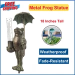 Evergreen Metal Frog Statue With Umbrella Glass Rain Gauge, Green, Garden Decor. Fixed Price $35.36.