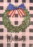 Evergreen 13B9988 Boxwood Plaid Patriotic Wreath Welcome House Flag 28"X44". Fixed Price $15.95.