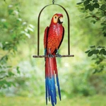 Tropical Macaw Parrot Perched On Swing Hanging Metal Garden Sculpture Home Decor. Fixed Price $62.98.