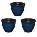Southern Patio Heritage Outdoor Round Glossy Resin Planter, Monaco Blue (3 Pack). Fixed Price $53.99.