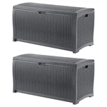 Suncast 73 Gallon Wicker Outdoor Patio Storage Deck Box, Cyberspace (2 Pack). Fixed Price $283.98.