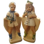 Vtg California Pottery Figurines Weil Ware Boy & Girl Planters 11"T 4032-33. Fixed Price $45.00.