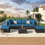 7-PIECES Patio Furniture Set Outdoor Sectional Sofa Rattan Wicker W/ Table. Fixed Price $369.99.