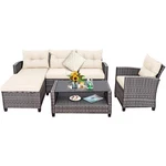 Pemberly Row 4PCS Patio Rattan Furniture Set Sofa Ottoman Garden Deck White. Fixed Price $515.05.