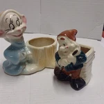 Vintage Ceramic Gnome Cartoon Planter Set Multicolor Pottery Figurines 1970S. Fixed Price $18.00.
