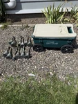 Ames 72978 Lawn Buddy Rolling 4 Wheeled Storage Cart W/flip Up Lid Seat Green. Fixed Price $50.00.